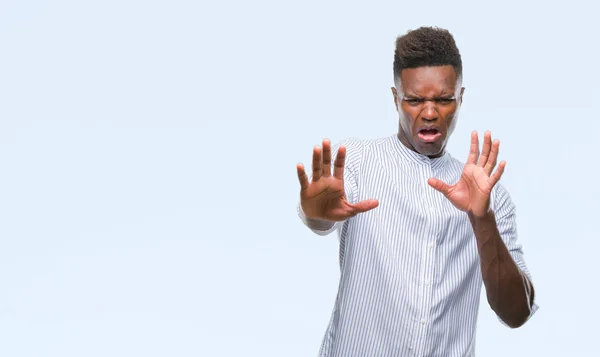 Young African American Man Isolated Background Afraid Terrified Fear Expression — Stock Photo, Image