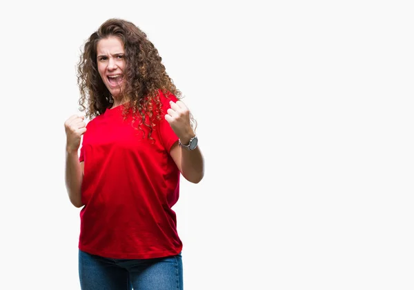 Schöne Brünette Lockige Haare Junges Mädchen Mit Lässigem Blick Über — Stockfoto