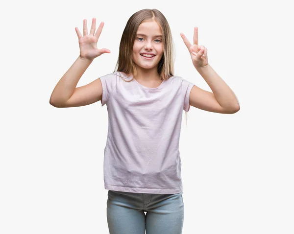 Молода Красива Дівчина Над Ізольованим Фоном Показуючи Вказуючи Пальцями Номер — стокове фото
