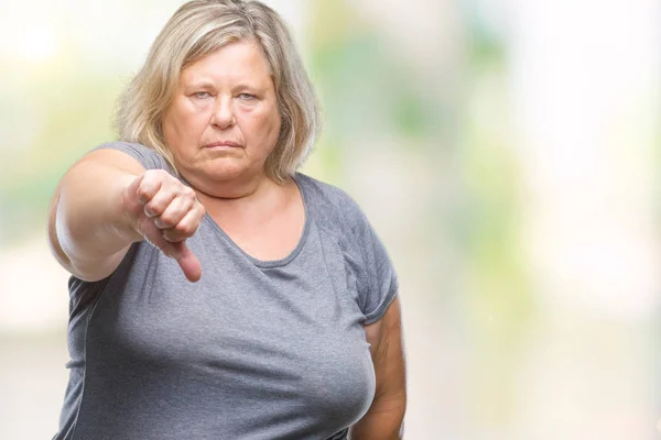 Senior Más Tamaño Mujer Caucásica Sobre Fondo Aislado Mirando Infeliz —  Fotos de Stock