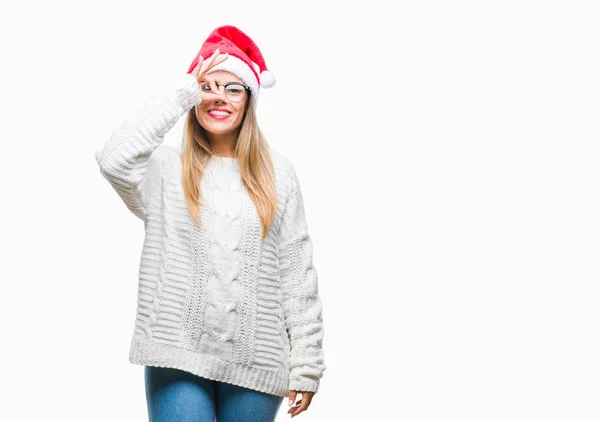 Mooie Jongedame Kerstmuts Dragen Geïsoleerde Achtergrond Doen Gebaar Met Hand — Stockfoto