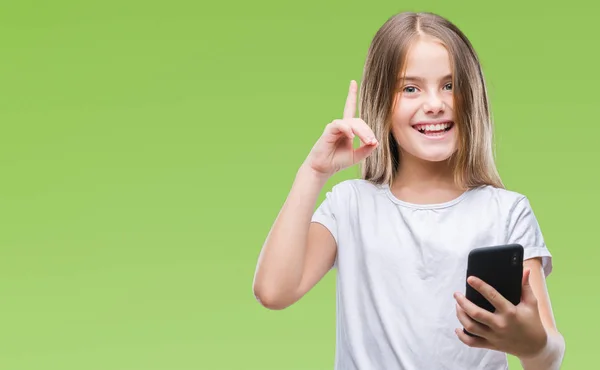 Joven Hermosa Chica Enviando Mensajes Texto Usando Smarpthone Sobre Fondo — Foto de Stock