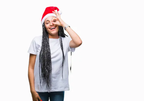 Νέος Braided Μαλλιών Αφρικανικές Αμερικανικές Κορίτσι Φορώντας Καπέλο Χριστουγέννων Πέρα — Φωτογραφία Αρχείου