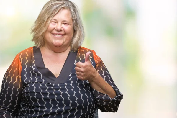 Senior Size Caucasian Woman Isolated Background Doing Happy Thumbs Gesture — Stock Photo, Image