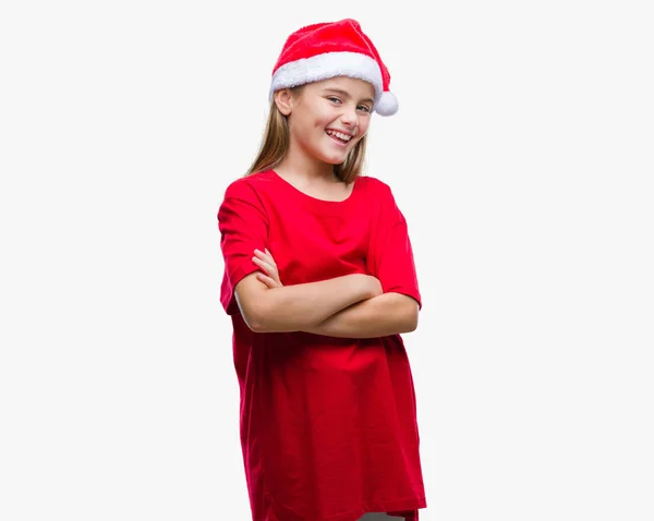 Mooi Meisje Dragen Kerstmuts Geïsoleerd Achtergrond Blij Gezicht Lachend Met — Stockfoto