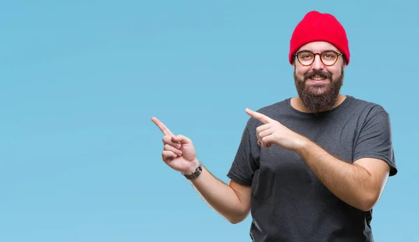 Young Caucasian Hipster Man Wearing Glasses Isolated Background Smiling Looking — Stock Photo, Image