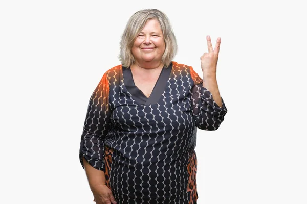 Senior Size Caucasian Woman Isolated Background Smiling Happy Face Winking — Stock Photo, Image