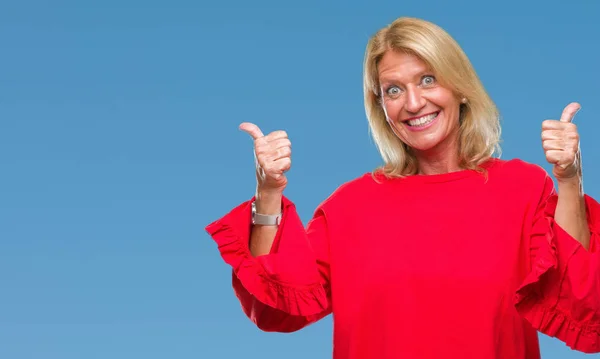 Blonde Frau Mittleren Alters Mit Isoliertem Hintergrund Und Positiver Geste — Stockfoto