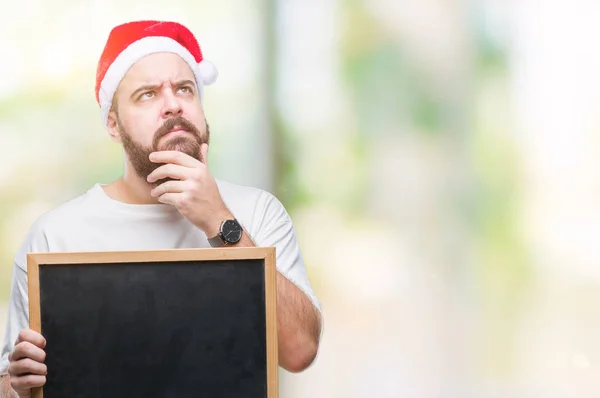 Mladý Bělošský Bokovky Muž Nosí Vánoční Čepice Hospodářství Tabule Nad — Stock fotografie