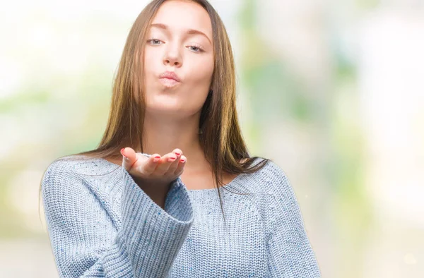 Joven Hermosa Mujer Caucásica Con Suéter Invierno Sobre Fondo Aislado —  Fotos de Stock