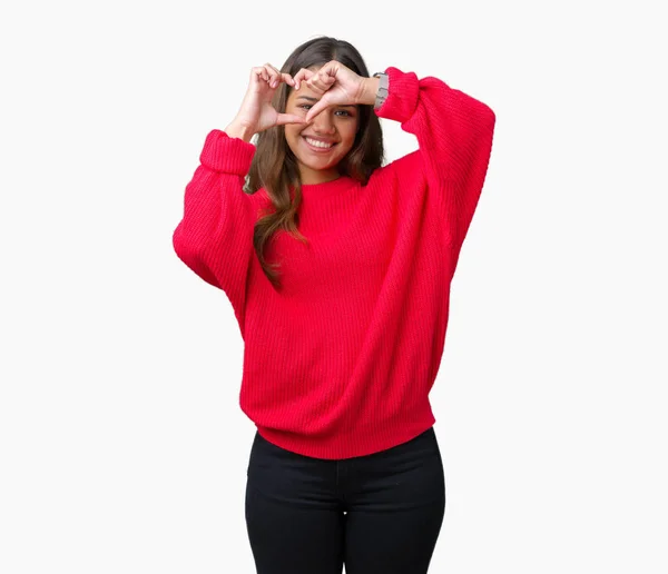 Young Beautiful Brunette Woman Wearing Red Winter Sweater Isolated Background — Stock Photo, Image