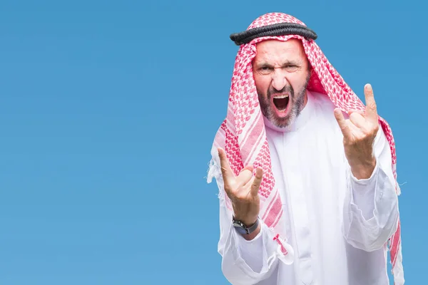 Vedoucí Arab Muž Nosí Palestinou Izolované Pozadí Křičí Šílený Výraz — Stock fotografie