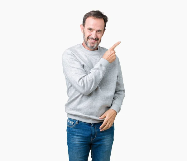 Stilig Medelåldern Senior Man Klädd Tröja Över Isolerade Bakgrund Pekar — Stockfoto