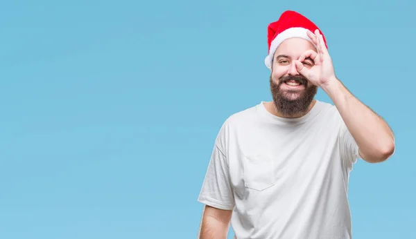 Joven Hombre Hipster Caucásico Con Sombrero Navidad Sobre Fondo Aislado — Foto de Stock