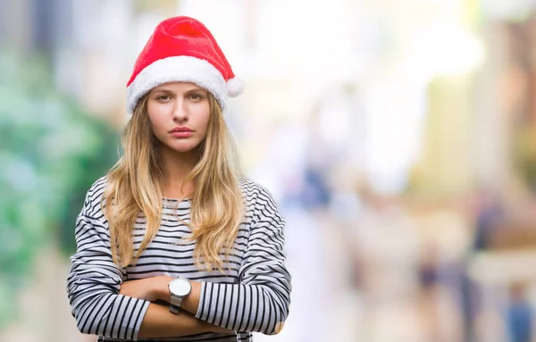 Unga Vackra Blonda Kvinnan Bär Jul Hatt Över Isolerade Bakgrund — Stockfoto