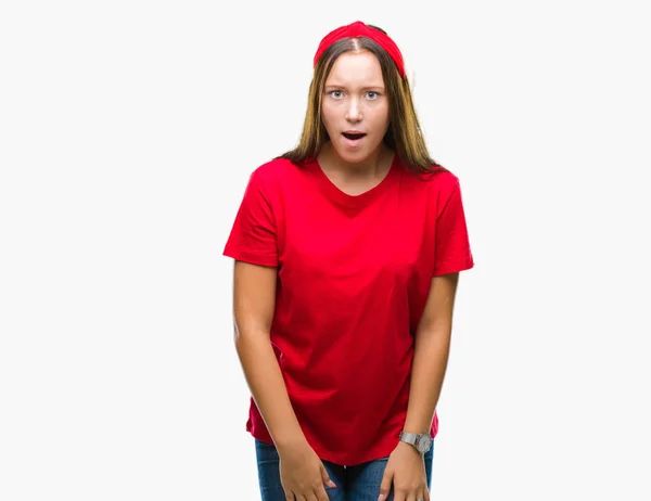 Young Caucasian Beautiful Woman Isolated Background Afraid Shocked Surprise Expression — Stock Photo, Image