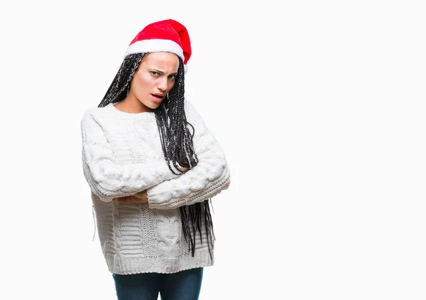 Young Gevlochten Hair Afrikaans Amerikaans Meisje Dragen Kerstmuts Geïsoleerde Achtergrond — Stockfoto