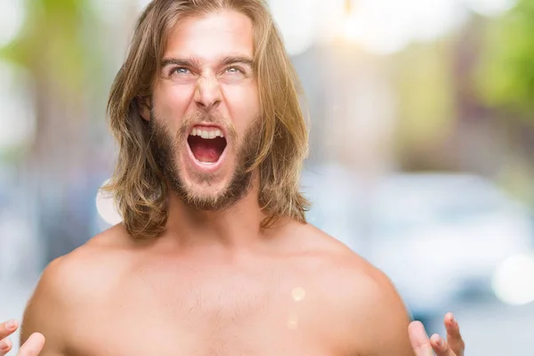 Young Handsome Shirtless Man Long Hair Showing Sexy Body Isolated — Stock Photo, Image