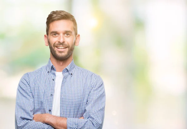 Joven Hombre Guapo Con Camiseta Blanca Sobre Fondo Aislado Cara —  Fotos de Stock