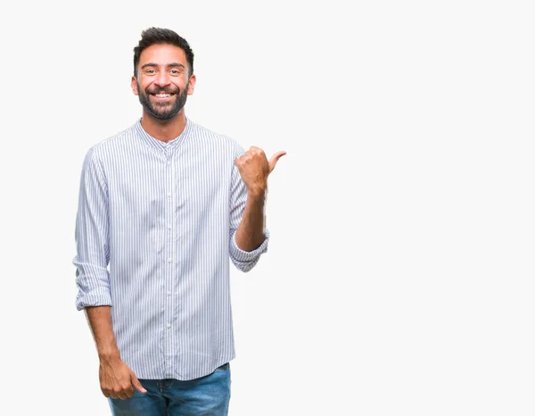 Homem Hispânico Adulto Sobre Fundo Isolado Sorrindo Com Rosto Feliz — Fotografia de Stock