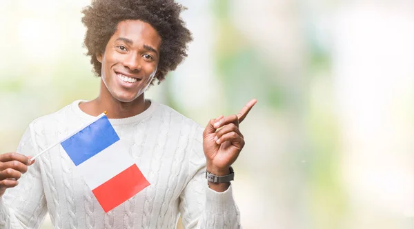 Bandera Hombre Afroamericano Francia Sobre Fondo Aislado Muy Feliz Señalando —  Fotos de Stock