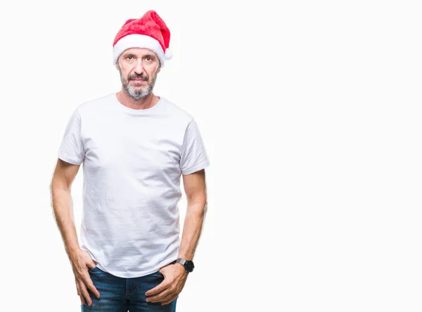 Hombre Mediana Edad Con Sombrero Navidad Sobre Fondo Aislado Con — Foto de Stock