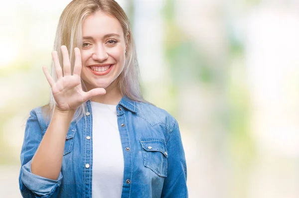 Junge Blonde Frau Über Isoliertem Hintergrund Die Mit Finger Nummer — Stockfoto