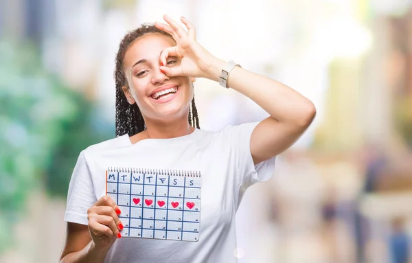 Jonge Gevlochten Hair Afrikaans Amerikaans Meisje Houdt Van Menstruatie Kalender — Stockfoto