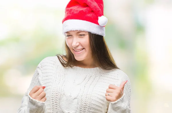 Jovem Bela Mulher Caucasiana Vestindo Chapéu Natal Sobre Fundo Isolado — Fotografia de Stock