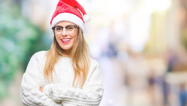 Jeune Belle Femme Portant Chapeau Noël Sur Fond Isolé Visage — Photo