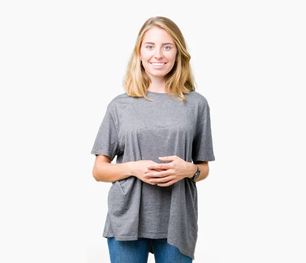 Belle Jeune Femme Portant Shirt Décontracté Surdimensionné Sur Fond Isolé — Photo