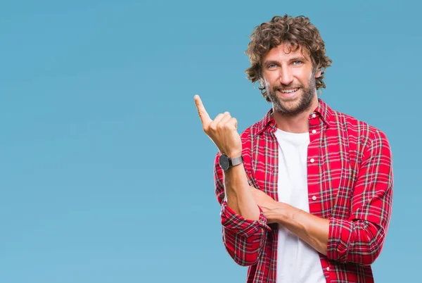 Stilig Spansktalande Modell Man Över Isolerade Bakgrund Med Ett Stort — Stockfoto