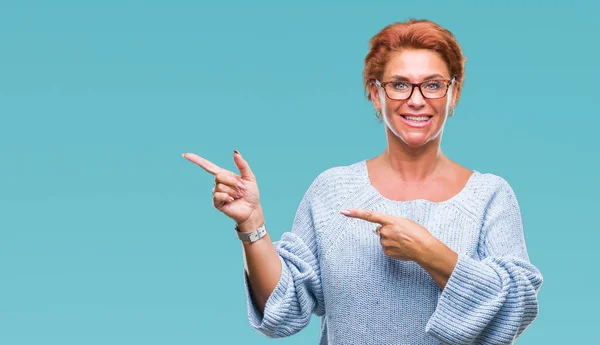 Atrractive Senior Caucasian Redhead Woman Wearing Glasses Isolated Background Smiling — Stock Photo, Image