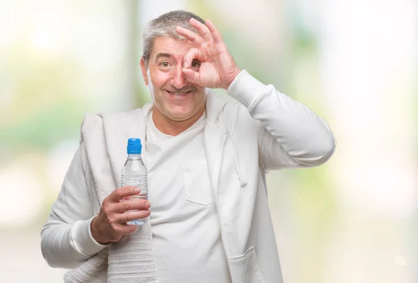 Handsome Senior Man Training Holding Towel Water Bottle Isolated Background — Stock Photo, Image