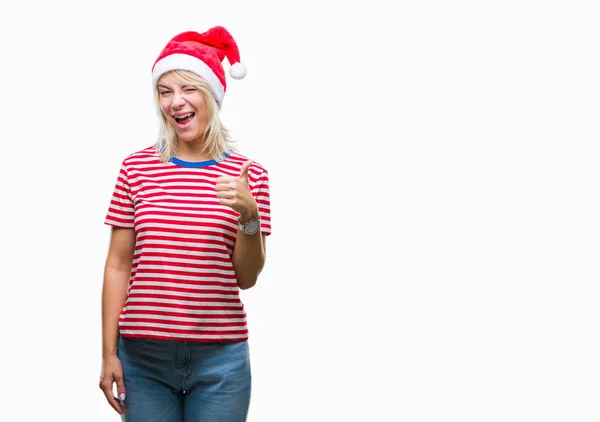 Young Beautiful Blonde Woman Wearing Christmas Hat Isolated Background Doing — Stock Photo, Image