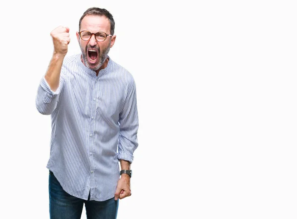 Middle Age Hoary Senior Man Wearing Glasses Isolated Background Angry — Stock Photo, Image