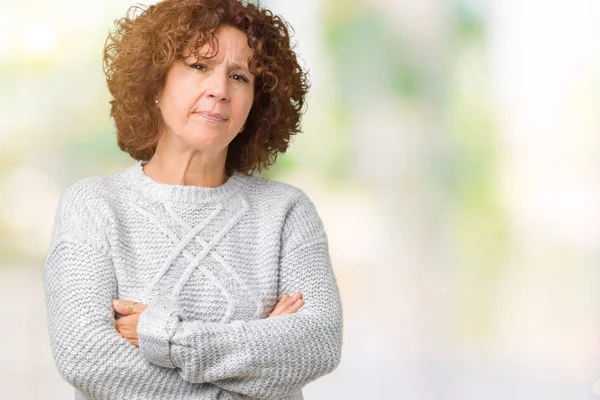 Mooie Midden Ager Senior Vrouw Winter Trui Dragen Geïsoleerde Achtergrond — Stockfoto