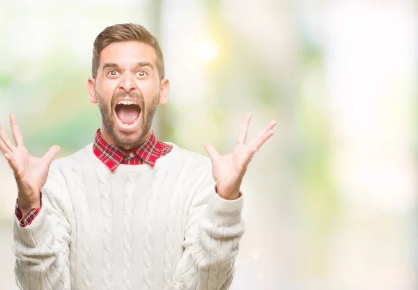 Jovem Homem Bonito Vestindo Camisola Inverno Sobre Fundo Isolado Celebrando — Fotografia de Stock