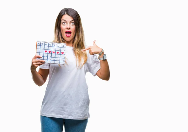 Jovem Bela Mulher Segurando Calendário Menstruação Sobre Fundo Isolado Com — Fotografia de Stock