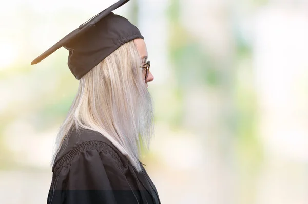 Mladá Blond Žena Nosí Postgraduální Uniforma Izolované Pozadí Pohledu Stranu — Stock fotografie