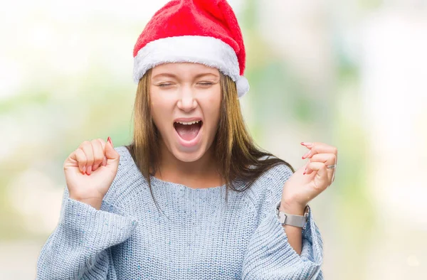 Joven Hermosa Mujer Caucásica Con Sombrero Navidad Sobre Fondo Aislado —  Fotos de Stock