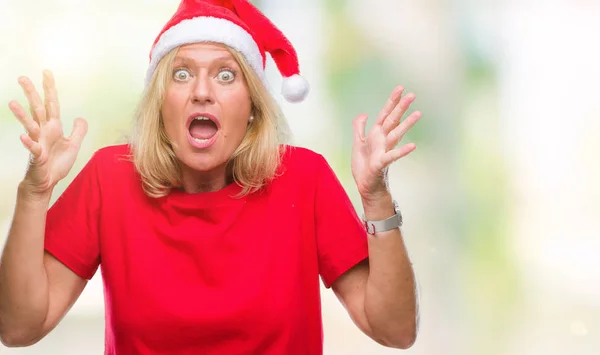 Mujer Rubia Mediana Edad Con Sombrero Navidad Sobre Fondo Aislado —  Fotos de Stock