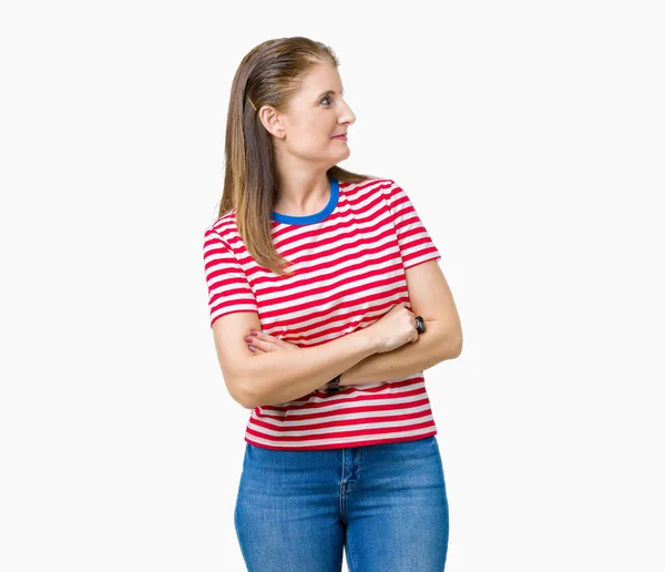 Volwassen Vrouw Van Middelbare Leeftijd Dragen Casual Shirt Geïsoleerde Achtergrond — Stockfoto