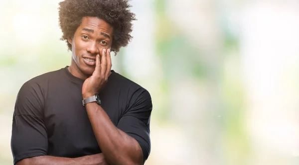 Afro Americano Uomo Sfondo Isolato Pensando Cercando Stanco Annoiato Con — Foto Stock