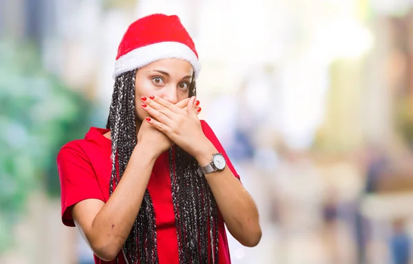 Jovem Trançado Cabelo Afro Americano Menina Vestindo Chapéu Natal Sobre — Fotografia de Stock