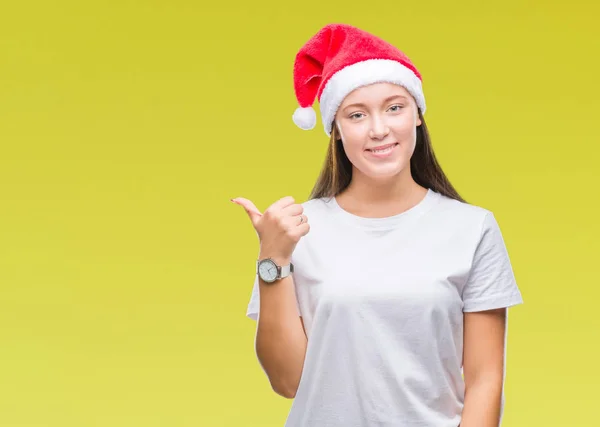 Jeune Belle Femme Caucasienne Portant Chapeau Noël Sur Fond Isolé — Photo