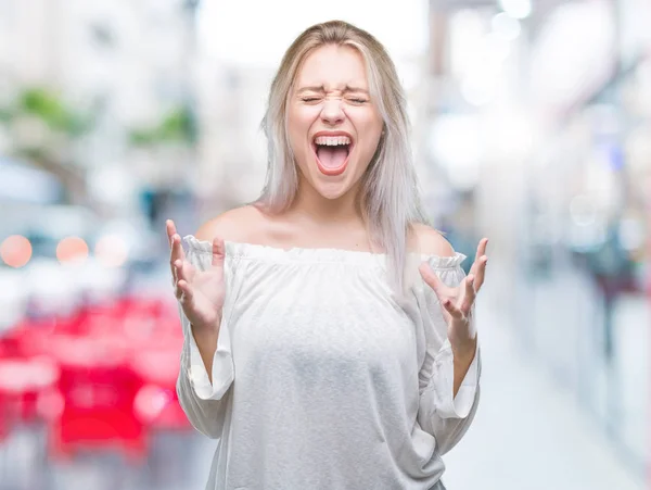 Junge Blonde Frau Mit Isoliertem Hintergrund Die Verrückt Und Erfolgsverrückt — Stockfoto