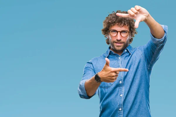 Hezký Hispánský Model Muž Nosí Brýle Izolované Pozadí Provedení Rámu — Stock fotografie