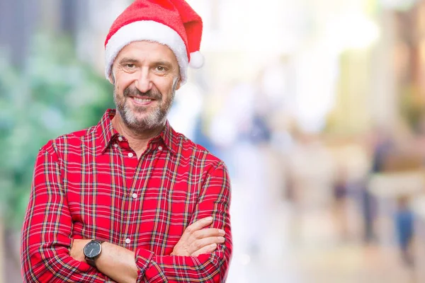 Otřepané Starší Muž Středního Věku Nosí Vánoční Čepice Přes Samostatný — Stock fotografie