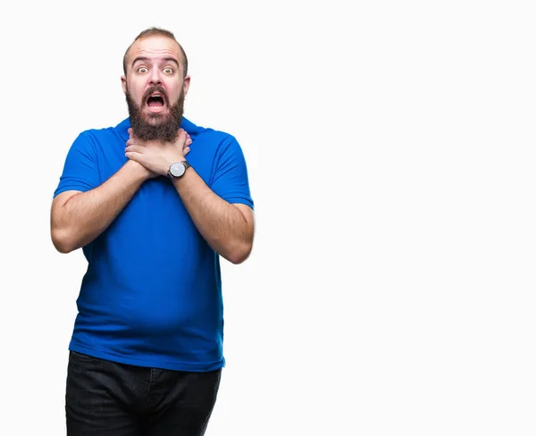 Junger Kaukasischer Hipster Mann Mit Blauem Hemd Über Isoliertem Hintergrund — Stockfoto